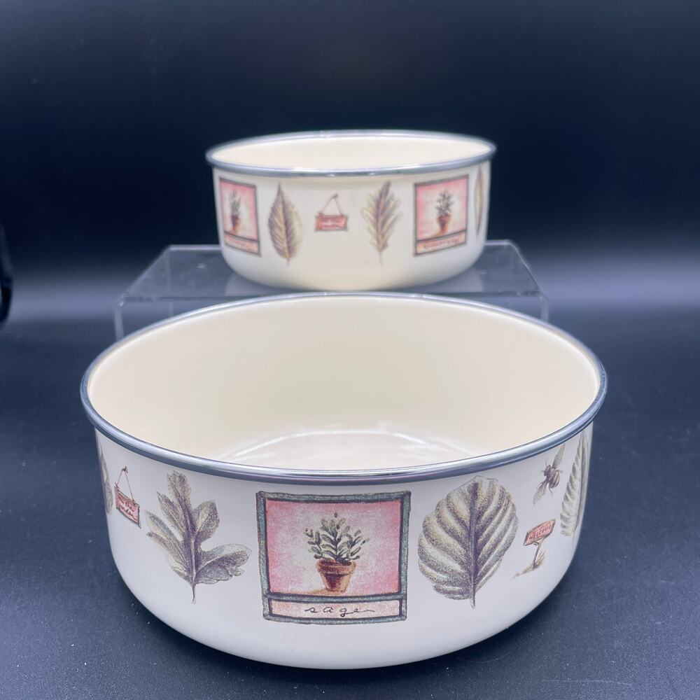 Pfaltzgraff Naturewood Set of 2 Enamel Metal Nesting Mixing Bowls